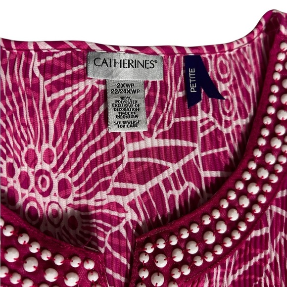 Catherines Beaded Crinkle TunicFlutter Sleeve Blouse Women’s Plus Petite Sz 2XWP - Picture 4 of 9